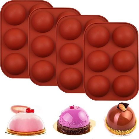 Moules à Chocolat en Semi-sphériques, 4 Pièces Moule en Silicone Demi Sphere, Moule Silicone Pâtisserie pour Chocolat, Gâteau, Gelée, Mousse de Dôme,Rouge (1/5)