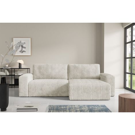 Ecksofa mit Schlaffunktion NATALIA in Stoff Tilia Creme Ottomane Rechts
