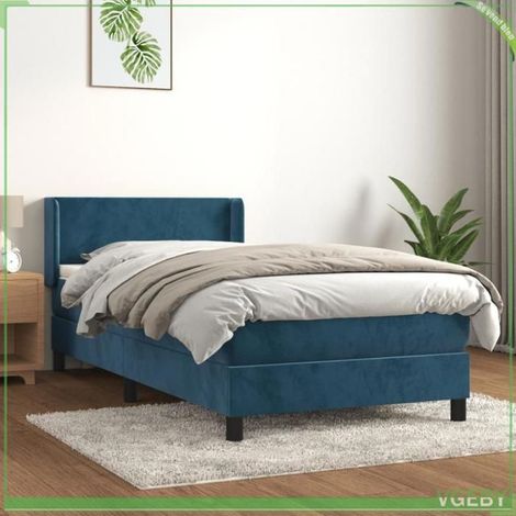 Sommier à lattes - 3130827 - Bleu foncé - Matelas 100x200x20 cm (ressorts ensachés) - Tête de lit réglable (1/5)