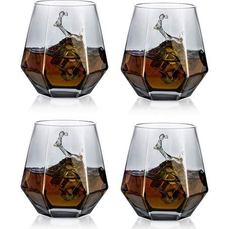 4 Verres à Whisky Géométriques Inclinés – Fond Lourd