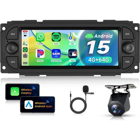4G+64G Autoradio Android 15 Écran 6.86'' pour Grand Cherokee Wrangler Grand Voyager 300M PT Cruiser RAM 1500 2500 avec CarPlay Android Auto GPS Wi-FI Bluetooth RDS Caméra (1/5)