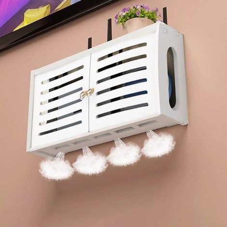Mensola a muro per riporre il router Wi-Fi, una soluzione ordinata per gli accessori del router e della TV in soggiorno (un supporto per cellulare è incluso in modo casuale). (1/4)