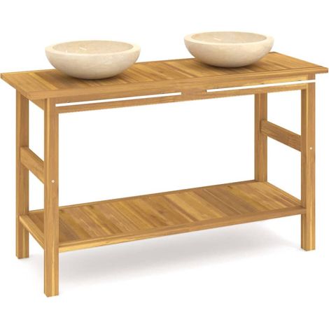 Maison Exclusive - Waschtisch mit Creme Marmorbecken Massivholz T (1/5)