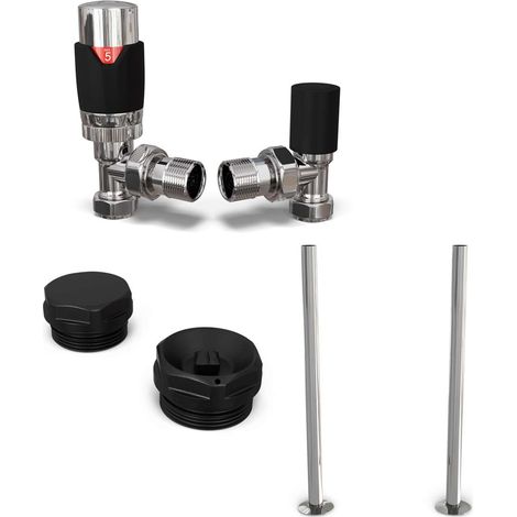 Talus Flair - Thermostatic Radiator Valve & Installation Kit - Black Angled 15mm