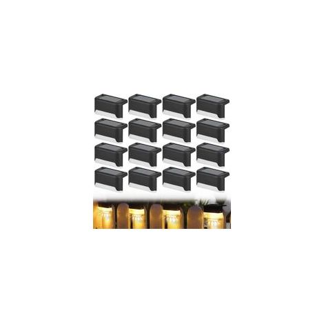 Lot de 16 Lumières LED Solaires Marches Escalier Noir Blanc Chaud IP65 Étanche Extérieur Jardin Terrasse Balcon Décoration (1/5)