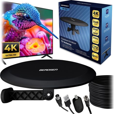 Antena Berdsen BD-955 negra para TV de interior/exterior Ultra HD 4K