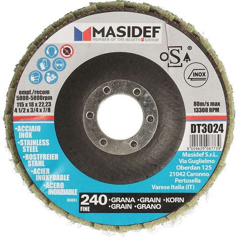 Disco abrasivo lamellare D.115x18mm gr 240 per inox