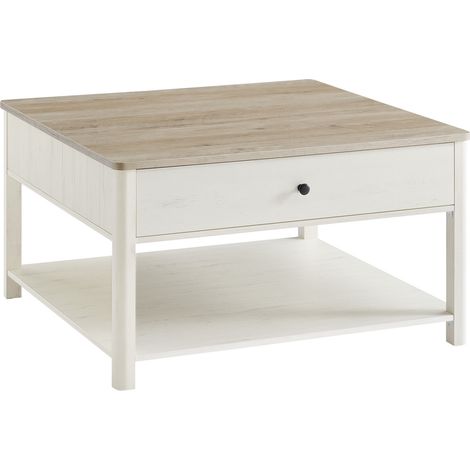 Table Basse, Table de Salon, Table d’Appoint, 2 Grands Tiroirs, avec Pieds, Beaucoup d’Espace de Rangement, Style Bord de Mer, 80 x 80 x 45 cm, pour Salon, Grège Chiné et Blanc Nuage (1/5)