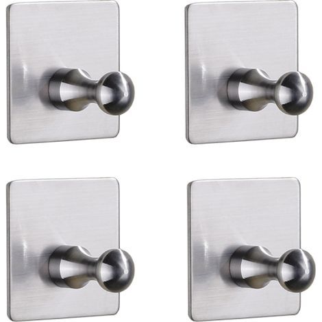TAISHENGDA Lot de 4 Crochets Muraux Adhésifs en Acier Inoxydable – Sans Perçage, Design Carré, Noir Brossé