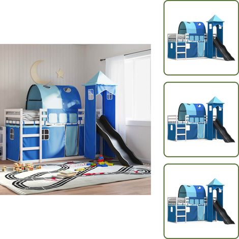 Kinderzimmer - vidaXL Etagenbett mit Rutsche und Gardinen Blau 90x200 cm - Vorhänge (1/5)