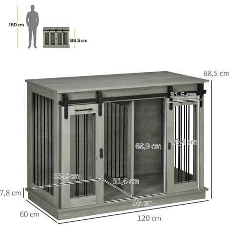 Hundekäfig mit 2 Türen, Hundebox, Transportbox für Hunde, rustikales Design, verriegelbar, Grau (1/5)