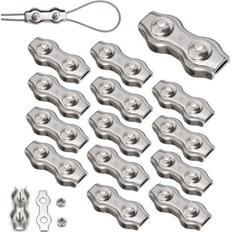 14 Pièces Duplex Clips M4 Câble Métallique Clips Inoxydable 304 Pinces Duplex pour Gréement de Câble Métallique de 4 mm (1/5)