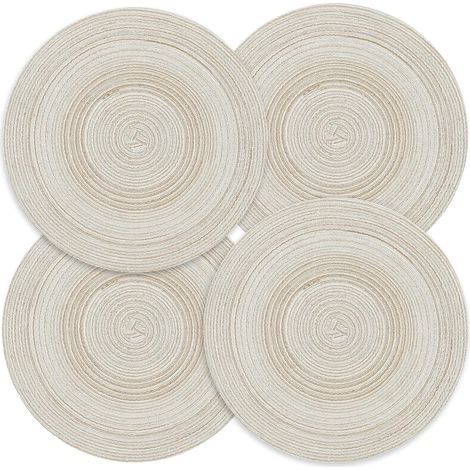 Lot de 4 sets de table ronds tressés, lavables, résistants à la chaleur et antidérapants, pour cuisine ou table à manger. (1/5)