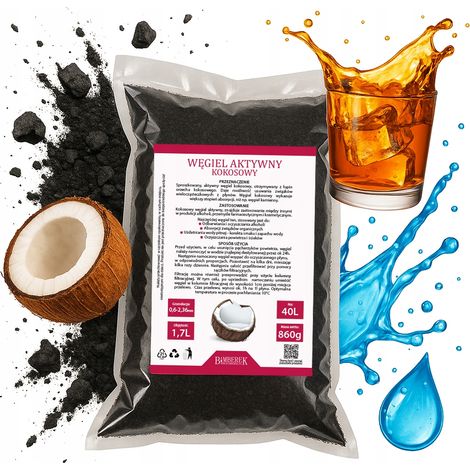 CARBÓN ACTIVADO DE COCO 1,7 L ALCOHOL DE DESTILACIÓN PURIFICACIÓN DE AGUA 860 g