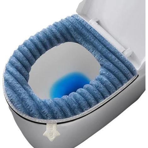 Tapis de toilette doux, lavable et confortable, réutilisable, épais et chaud, avec fermeture éclair (bleu) (1/5)