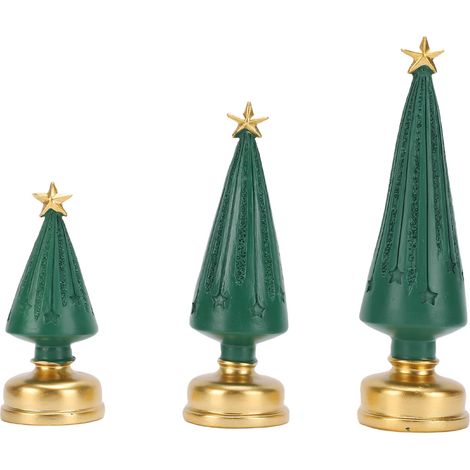 3 figurines sapin Noël vert résine – Arbres avec LED scintillantes déco bureau, décoration (1/5)