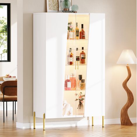 Vitrine en verre éclairée LED 72x40x145 cm MDF blanc rangement décoratif salon - CHICFURN (1/5)