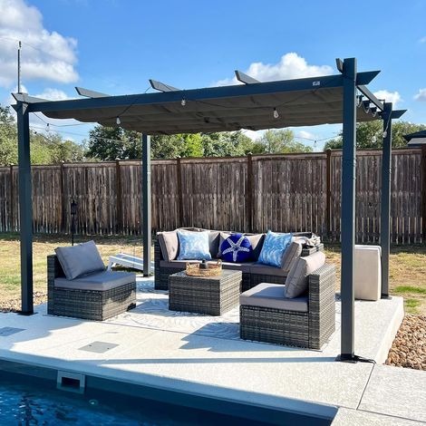 PURPLE LEAF Pergola Jardin Extérieure Rétractable en Aluminium, Cadre Gris, avec Double Auvent Pare-soleil, 4 x 3 m, Gris