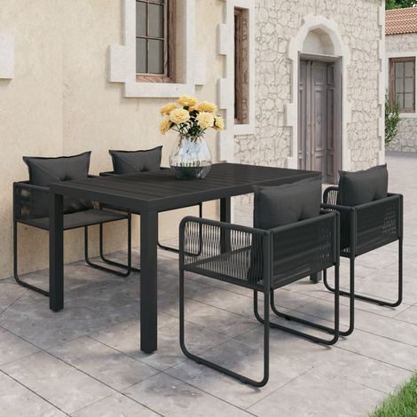 5-tlg. Garten-Essgruppe PVC Rattan Schwarz