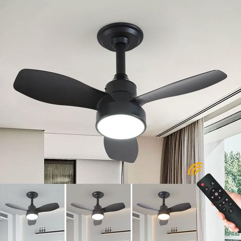 Ventilateur de plafond lumineux tricolore télécommandé pour chambre à coucher, 3 vitesses, fonctionnement silencieux, détachable, minuterie, noir (1/5)