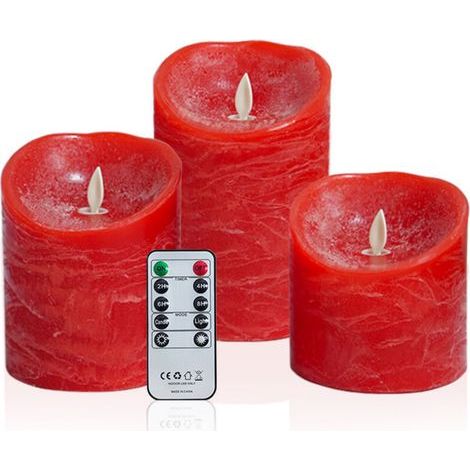Rouge Bougies à LED Flamme vacillante Bougie en cire véritable à pile électrique avec flamme mobile réaliste avec 2 télécommandes et une minuterie Cadeau de décoration (1/2)