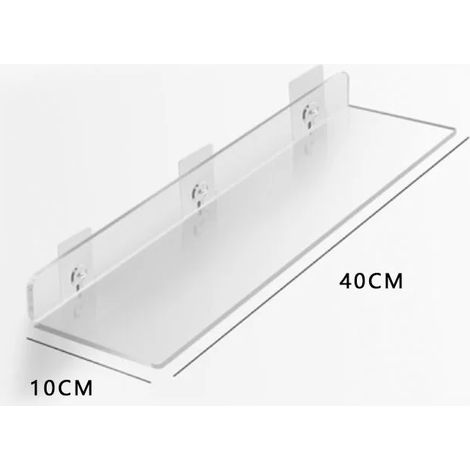 (L 40 x 10 cm - Installation par perçage) Étagère murale en acrylique transparent perforé, idéale pour salle de bain, toilettes et cuisine. Caractéristiques : adhésifs épais et résistants. (1/5)