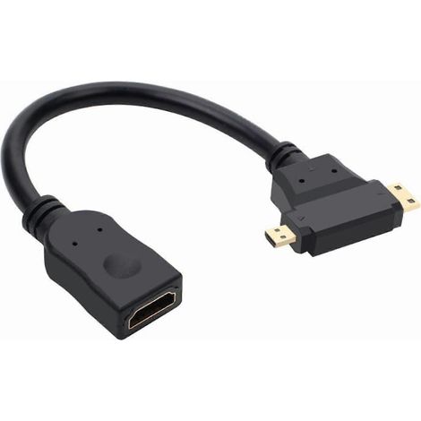 Adaptateur Mini/micro HDMI vers HDMI, connecteur plaqué or, transmission de signal haute vitesse, compatible avec de nombreux appareils.