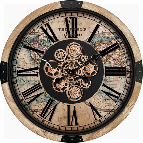 64cm Gear Clock - Metal - L8 x W64 x H64 cm - Brown Frame
