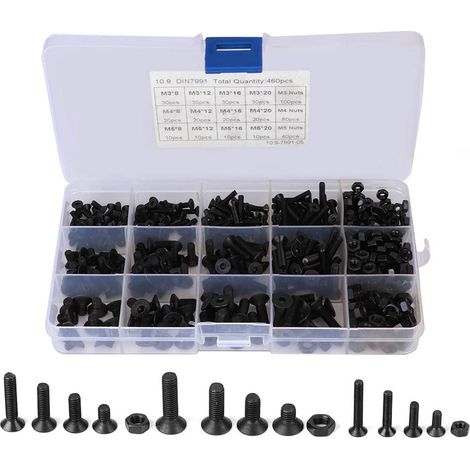 Coffret de 460 douilles hexagonales, kit d'écrous à tête plate en (1/5)