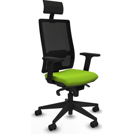 Horna sincro malla negra similpiel pistacho brazos 2D base piramidal cabecero fijo ruedas 65mm nailon (1/5)