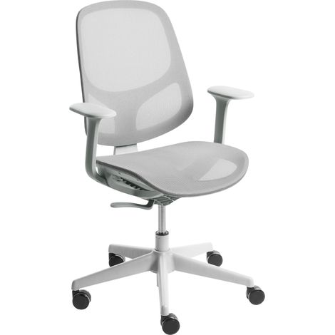 Silla de oficina moderna con base giratoria reposabrazos altura ajustable tapizada en malla gris Aeri