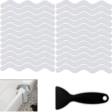 24 pegatinas antideslizantes, tiras adhesivas antideslizantes para bañera con rascador, pegatinas antideslizantes para ducha, bañera, ducha, escaleras, impermeables (transparentes) (1/4)