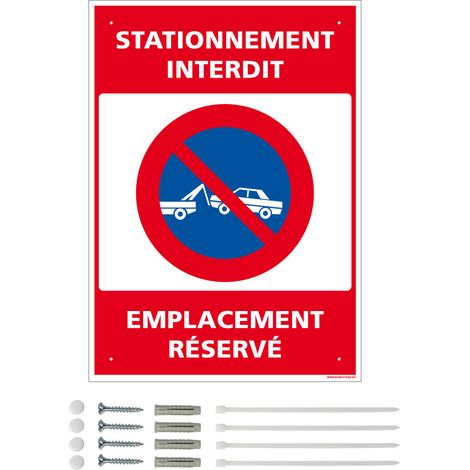 Panneau de signalisation prépercé PVC ou ALU rectangulaire + kit de fixation - Stationnement interdit, emplacement réservé - PVC 1 mm - 300 x 420 mm