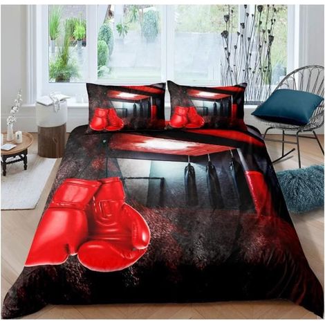Boxe Parure de Lit Sports thèmes Enfants Housse de Couette 140x200cm garçons Filles Hommes Rouge Boxe Gants Pattern Ensemble - SEM (1/4)