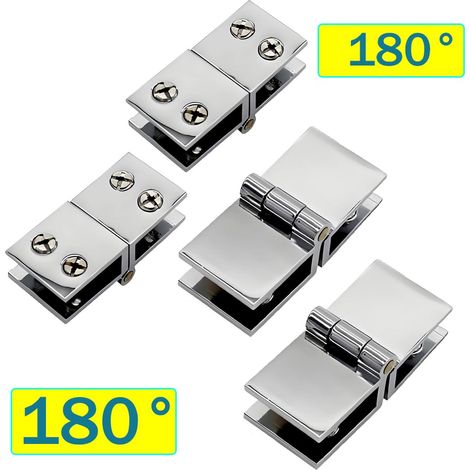 Lot de 4 Charnières pour miroirs à 180 degrés - Charnières de porte de douche en verre, pince adaptée pour une épaisseur de 5 à 6 mm (1/5)