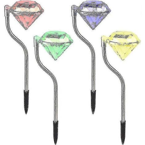 Lot de 4 lampes solaires LED à changement de couleur en forme de diamant pour jardin, pelouse et allée. (1/5)