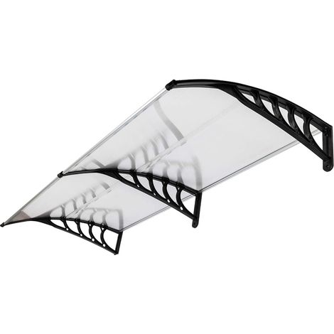 Marquise et auvent, Contre Pluie Neige UV,Auvent de Porte d'entrée,Porte Toit Marquise Abri Protection en Polycarbonate (200x100x25 cm, Noir) (1/5)