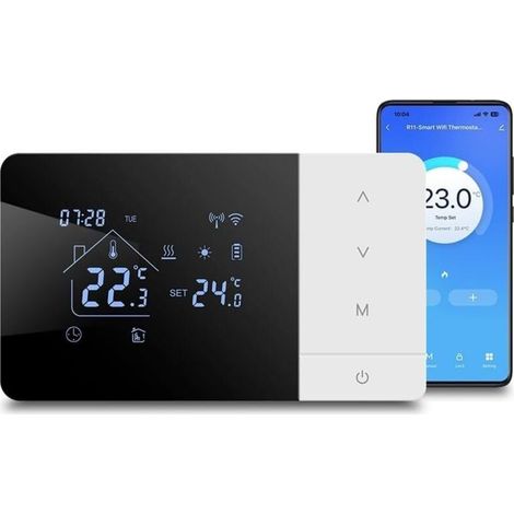 Thermostat Chaudière, WIFI Thermostat domestique numérique programmable, alimenté par batterie, thermostat chaudière 2 fils compatible avec Google e-Alexa contrôle vocal (1/5)
