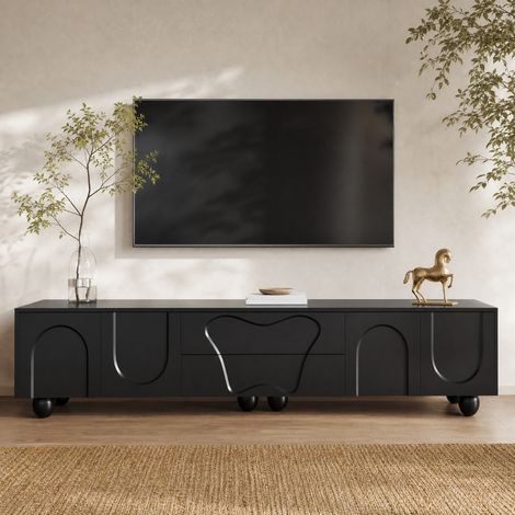 Mueble TV 180 x 40 x 42 cm negro con cajones y amplio almacenamiento (1/5)