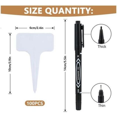 Set de 100 tiquettes pour plantes etiquette potager etiquette jardin exterieur avec un marqueur blanc (1/5)