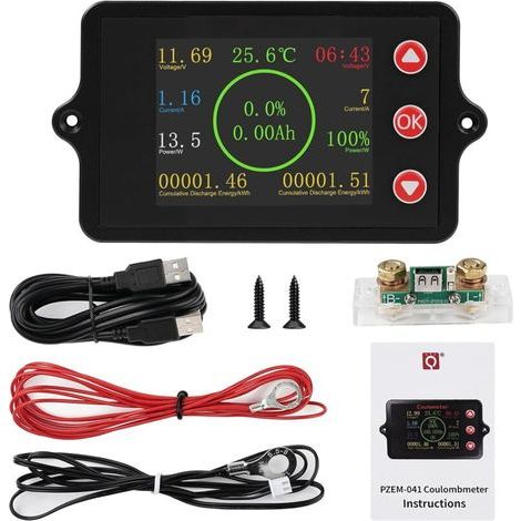 DC 8-100V 100A Battery Monitor, Battery Tester, Battery Current Indicator, Capacity Monitor with Pure Copper Shunt Sensor, 100A Temperature Sensor, and Alarm Function (1/5)