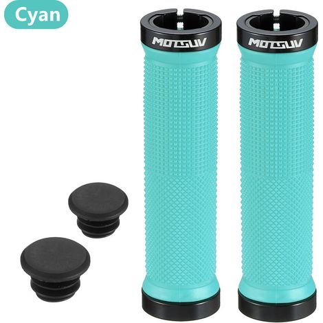 Bleu avec étiquette Poignées de guidon, poignées de guidon verrouillables double face en alliage d'aluminium, poignées de guidon antidérapantes en caoutchouc pour vélo (1/5)