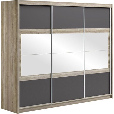 Armario Honolulu 109, Lava + Canyon roble, 215x250x61cm, Puertas de armario: Correderas, Número de estantes: 8
