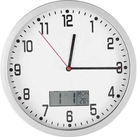 (Naturholzfarbe) Moderne Wanduhr mit Datums- und Temperaturanzeige für Zuhause, Büro oder Schlafzimmer (1/4)