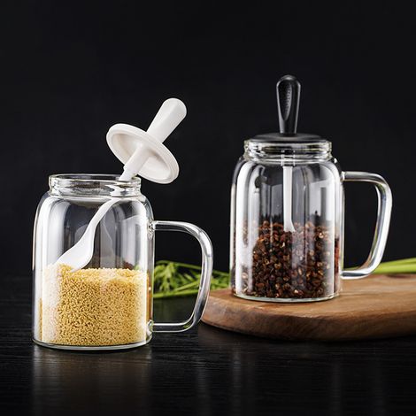Pot à épices avec cuillère, pot à épices pour herbes, sel, poivre, sucre, 380 ml blanc (1/2)