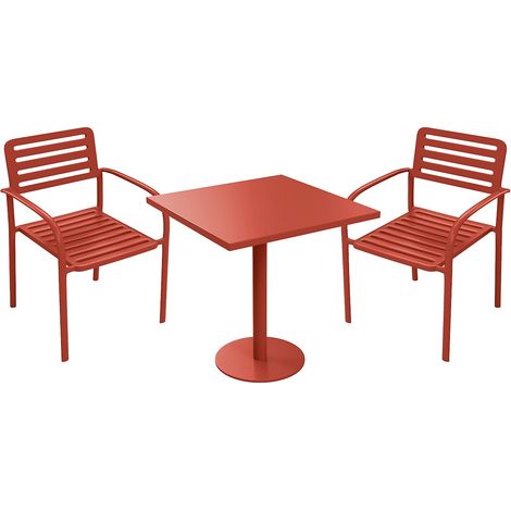 Sala da pranzo da giardino in metallo: un tavolo L.70 cm e 2 poltrone impilabili - Terracotta - NILY di MYLIA
