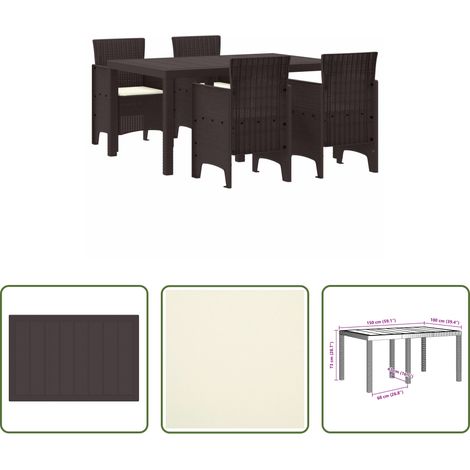 Terrassentisch - Garten Essgruppe 5 pcs Braun Polt Rattan (1/5)