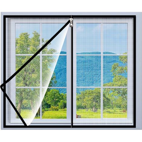 Moustiquaire Fenêtre Magnétique 120x120cm, Toile en Fibre de Verre Avec fermeture éclair Noir (1/4)