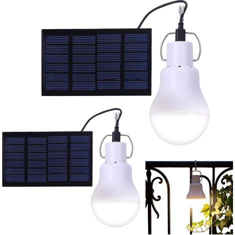 Lot de 2 Lampes Solaires Ampoules avec 3,5M de Câble, Suspendues Lampe Solaire Extérieur et Intérieur, LED Lanterne Solaire pour Jardin Balcon Terrasse Garage Cour (1/5)