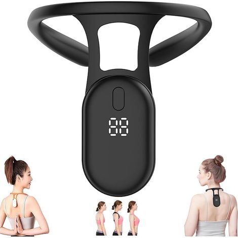 Smart Posture Corrector (Noir) pour corectarea spatelui, coloanei vertebrale umarului, dispositiv inteligent vibratii, unisexe, adulti copii, dimenune universala, reincarcabil cu cablu USB A - USB C, (1/5)